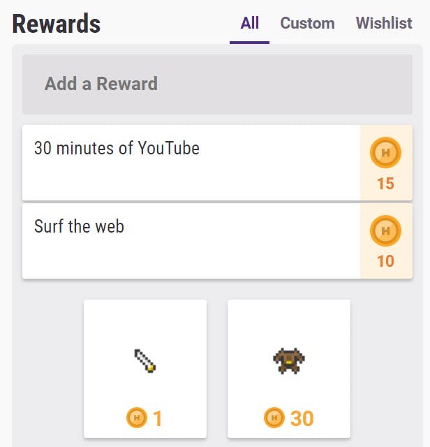Habitica Rewards UI